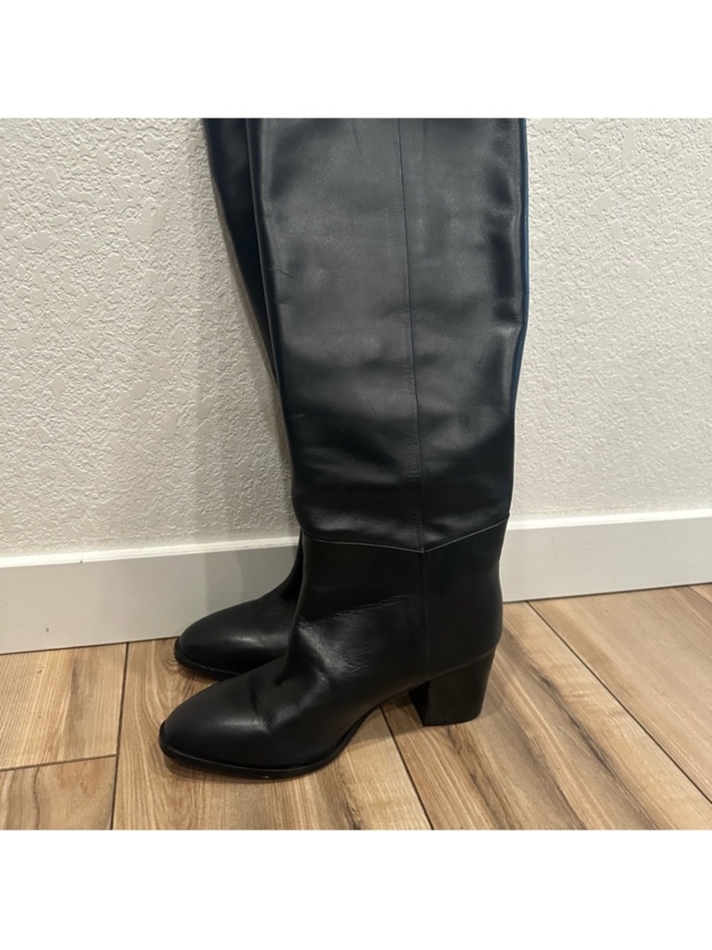 Banana Republic Black Leather Knee-High Block Heel Boots